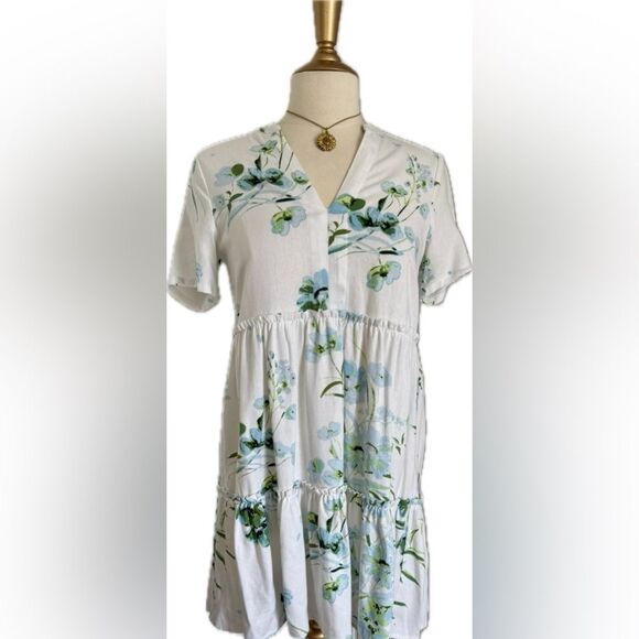Fever Dresses & Skirts - New with tags! Fever “Sky Blue Caked Linen Tier” dress!